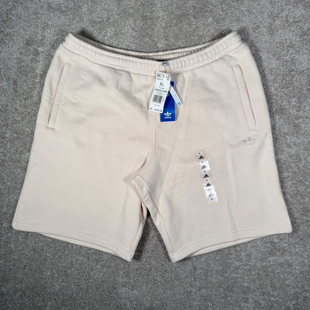 NWT Adidas Originals Men's XL Essential Short Cream Beige Fleece Trefoil Logo